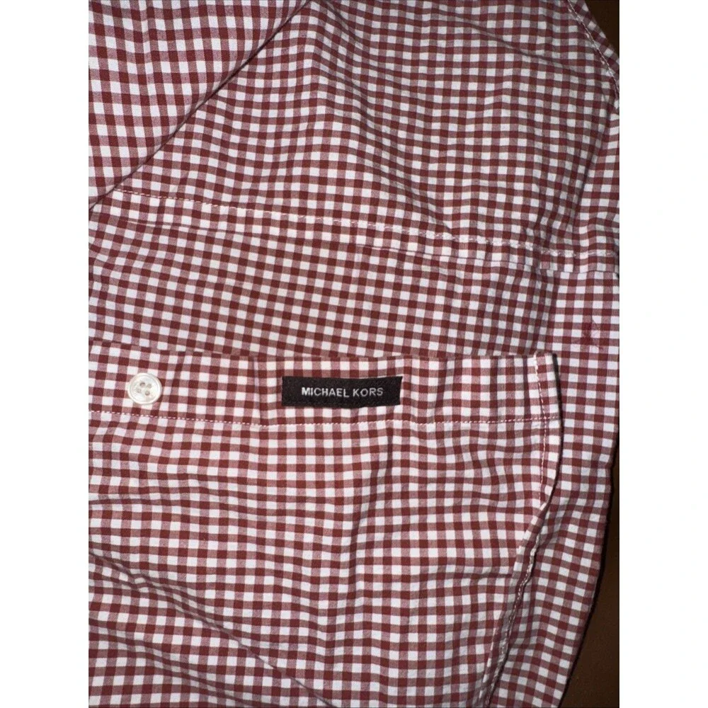 Michael Kors Men's Sz L Slim-Fit Stretch Gingham Check Shirt Harvest Orange‎